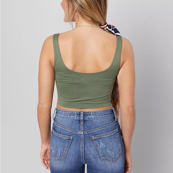 Free People Scoop Neck Crop Brami in Army Green - Picture 2 of 5